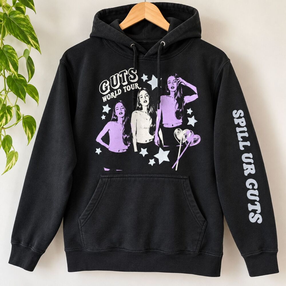 Olivia Rodrigo GUTS World Tour Hoodie M Black Spill Ur Guts Concert Merch 2024